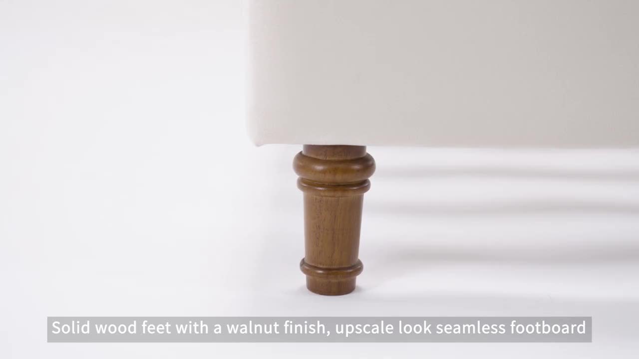 thumbnail video image 2 of Noble House Peyton Indoor Button Diamond Tufted Velvet Upholstery Queen Bed with Wingback, Ivory, 2 of 11