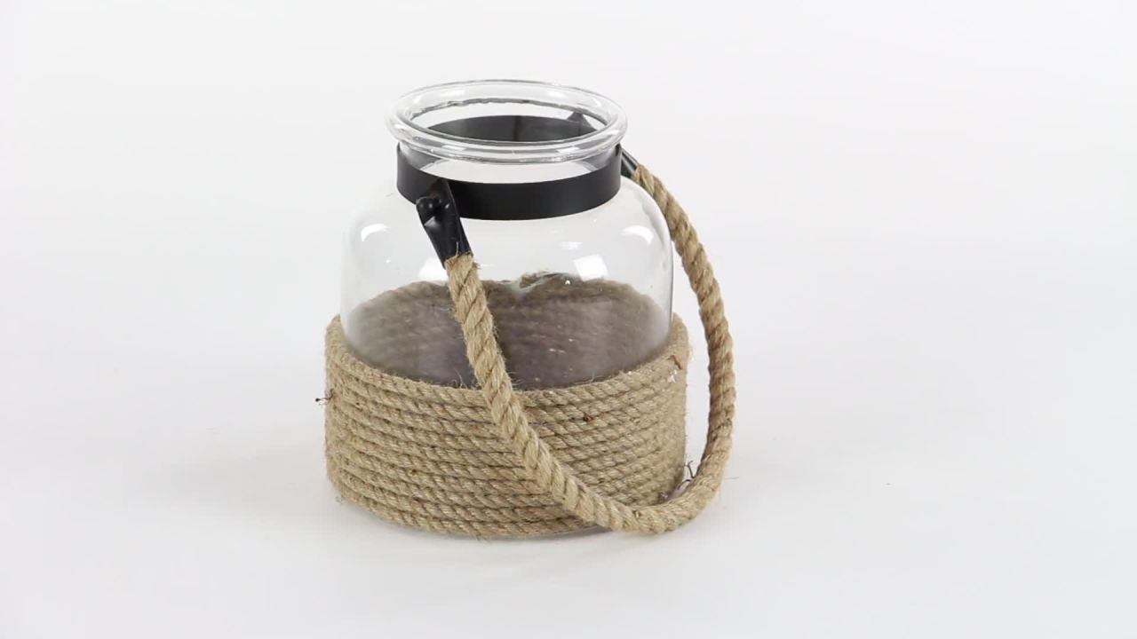 thumbnail video image 2 of Metal Lantern With Rope Handle, 2 of 3