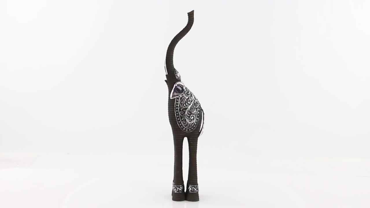 thumbnail video image 2 of 8" x 38" Brown Polystone Elephant Sculpture, by DecMode, 2 of 11