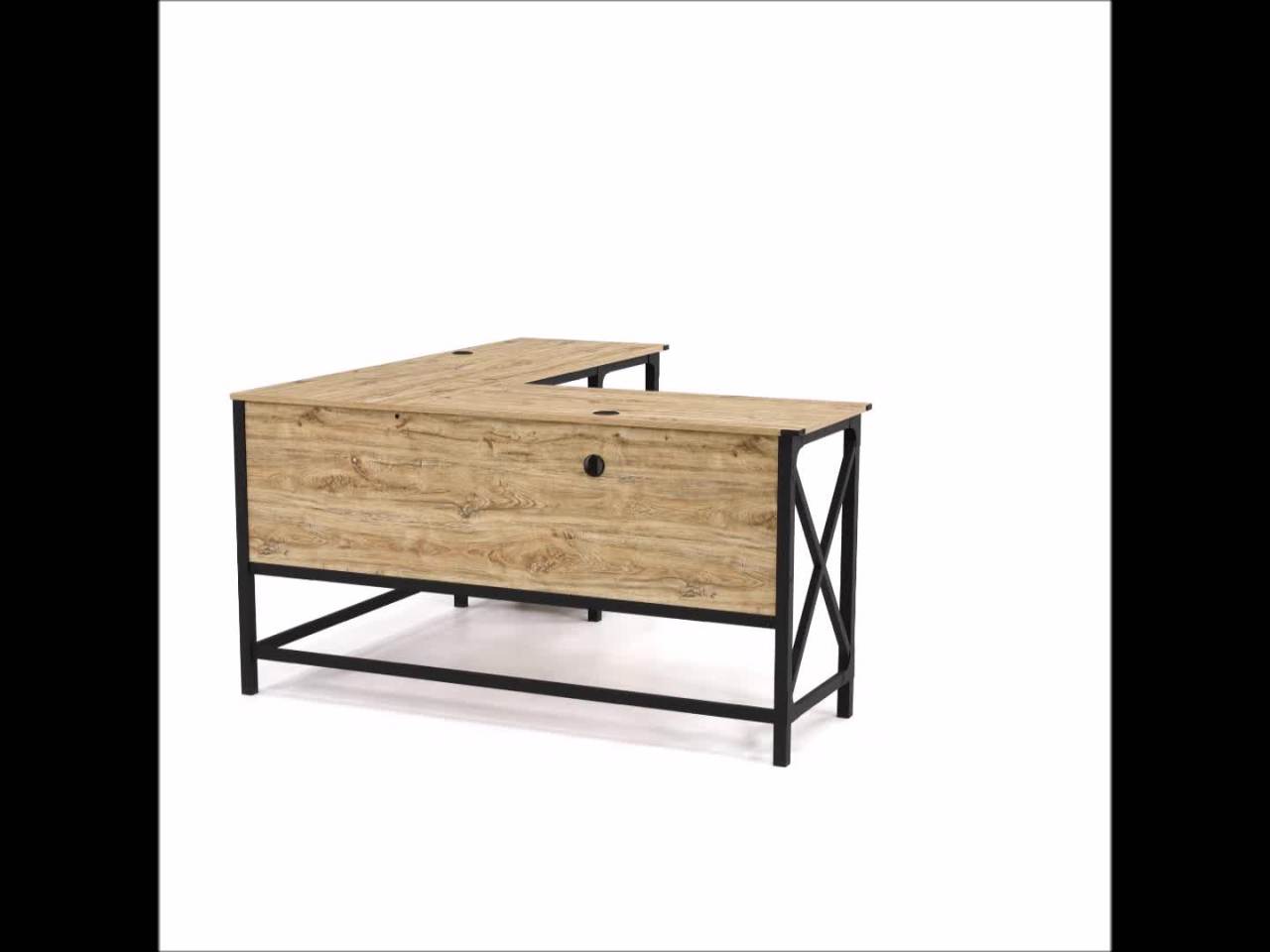 thumbnail video image 2 of Sauder Steel River L-Shaped Desk, Milled Mesquite Finish, 2 of 12