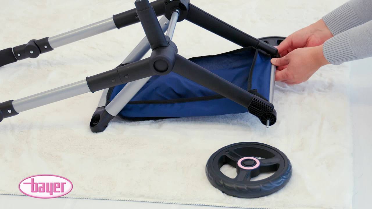 thumbnail video image 2 of Bayer Design Doll Pram Xeo - Blue/Pink Stars - Fits Dolls up to 18", Convert to Pushchair, Ages 3+, 2 of 8
