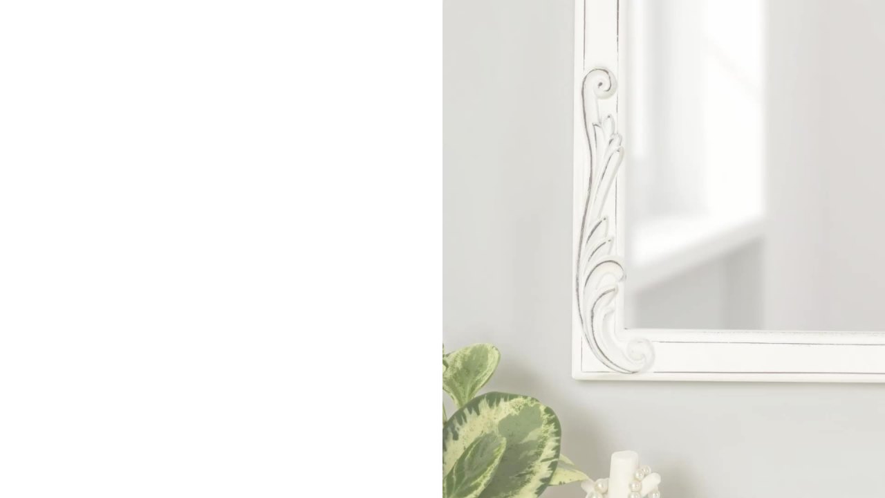 thumbnail video image 2 of Kate and Laurel Fraimont Traditional Framed Scalloped Arch Mirror, 24 x 34, White, Distressed Antique Inspired Framed Wall Mirror with Ornate Garland Crown, 2 of 8