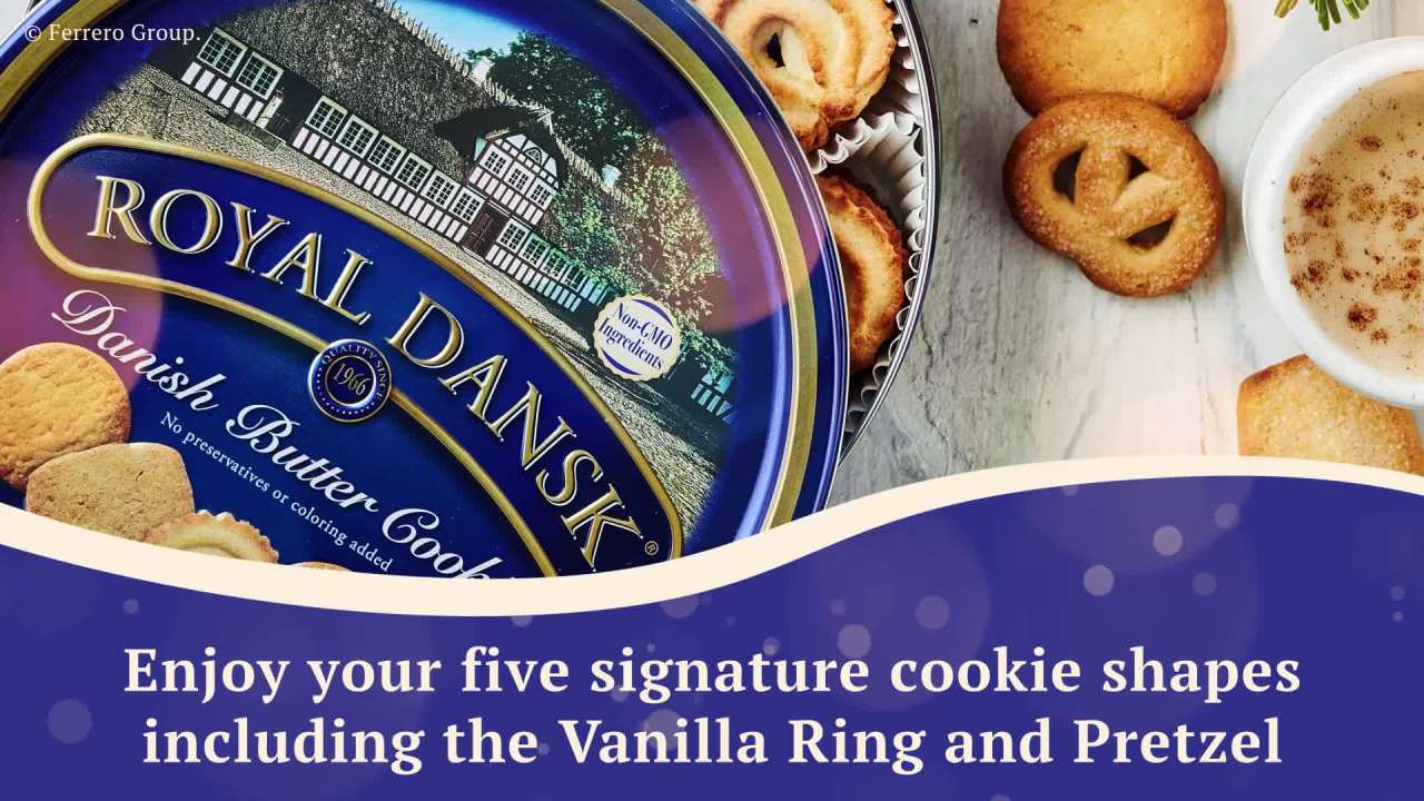 thumbnail video image 2 of Royal Dansk Danish Butter Cookies, Holiday Danish Cookies, Christmas Cookies,  Snowflake Cookie Gift Tin, 14.1 oz, 2 of 14