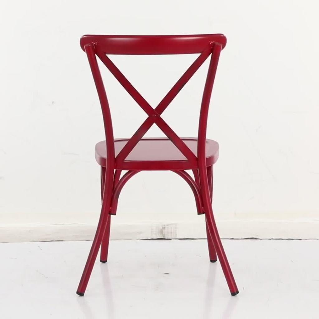 thumbnail video image 2 of DecMode 19"W, 35"H Metal Farmhouse Outdoor Dining Chair, Red, 2-Piece, 2 of 10