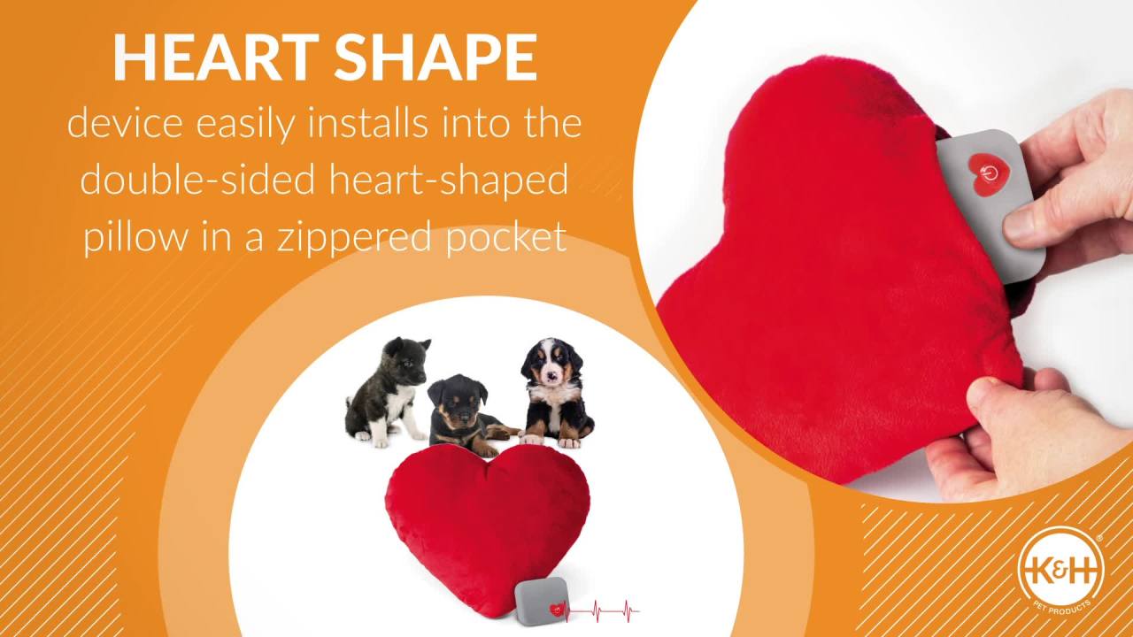 thumbnail video image 2 of K&H Pet Products Mother's Heartbeat Calming Dog Toy Heart Pillow Red Large Breed Heartbeat 10 Inch, 2 of 9