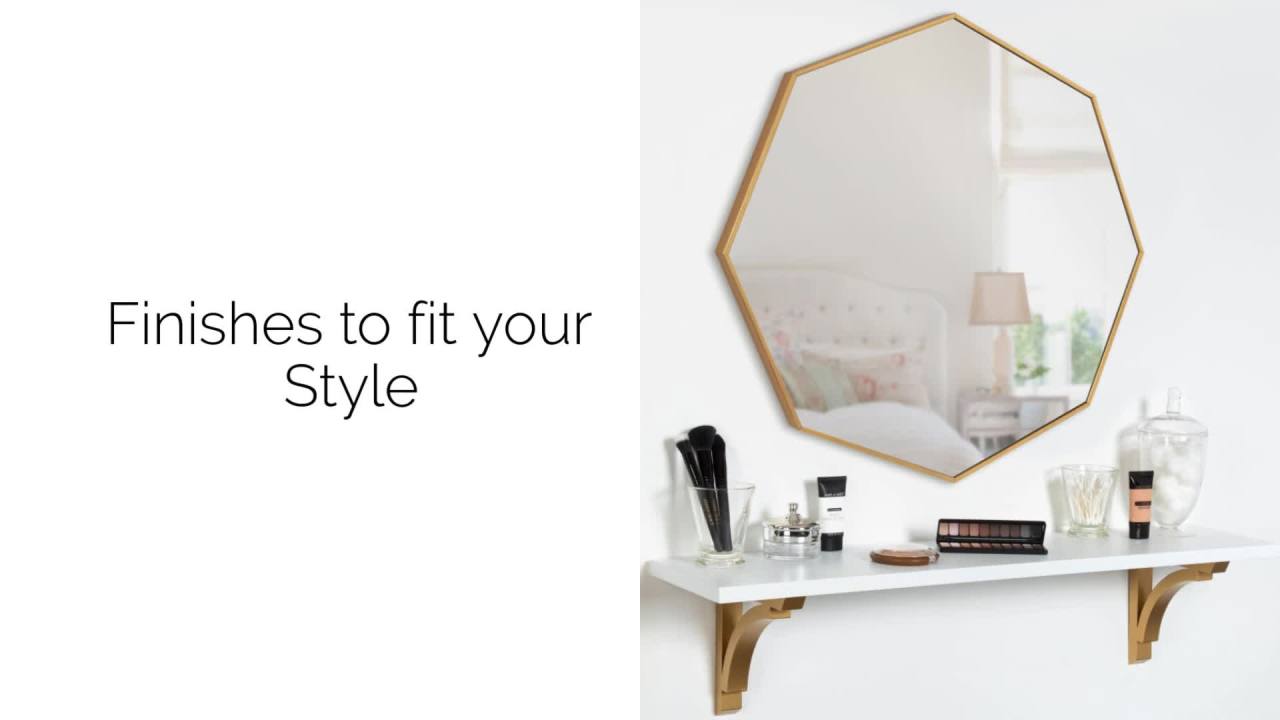 thumbnail video image 2 of Kate and Laurel Rhodes Mid-Century Octagon Mirror, 30.75 x 30.75, Gold, Sophisticated Modern Mirror for Wall, 2 of 8