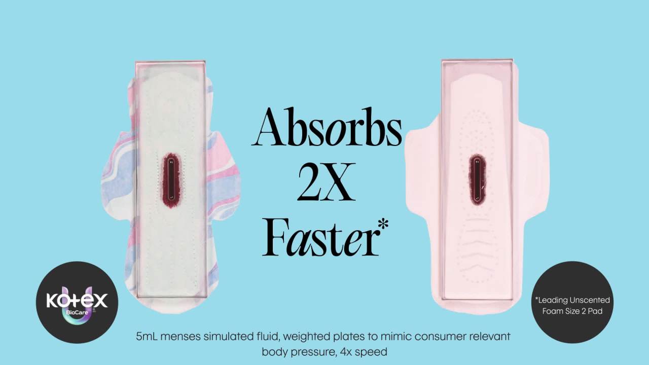 thumbnail video image 2 of Kotex BioCare Ultra Thin Pads with Wings, Heavy Absorbency, 24 Count, 2 of 10