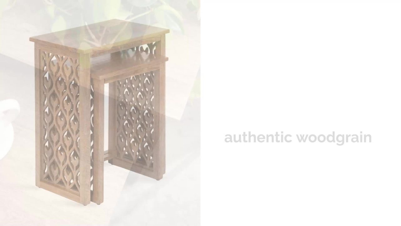 thumbnail video image 2 of Kate and Laurel Karni Modern Wooden Nesting Tables, Set of 2, Natural Wood, Decorative Modern Solid Wood Bedroom Nightstand Tables for Storage and Display, 2 of 11