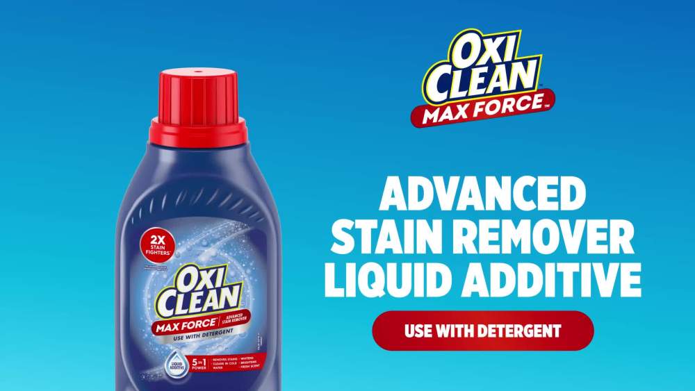 thumbnail video image 2 of (6 pack) OxiClean Max Force Advanced Stain Remover Liquid, Gentle Color-Safe Stain Treater, 45 fl oz, 2 of 15