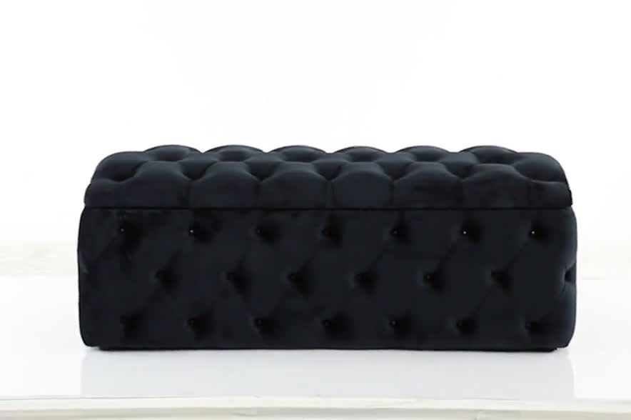 thumbnail video image 2 of DecMode Black Traditonal Velvet with Tufted Upholstery Storage Bench, 47"W x 16"H, 2 of 15