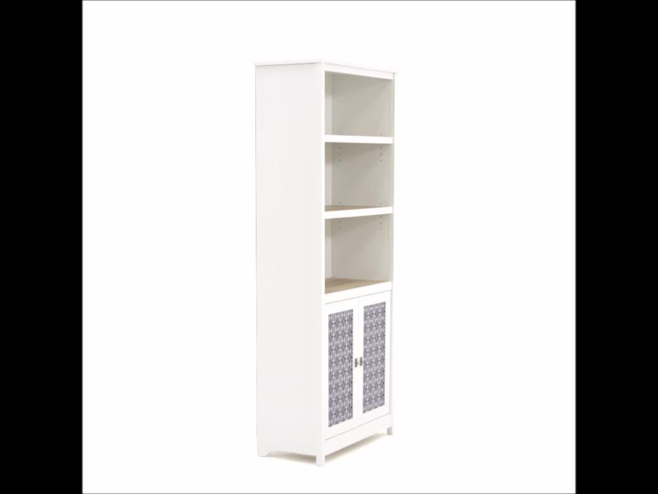 thumbnail video image 2 of Sauder Cottage Road Engineered Wood 3-Shelf Bookcase in Soft White/Lintel Oak, 2 of 12