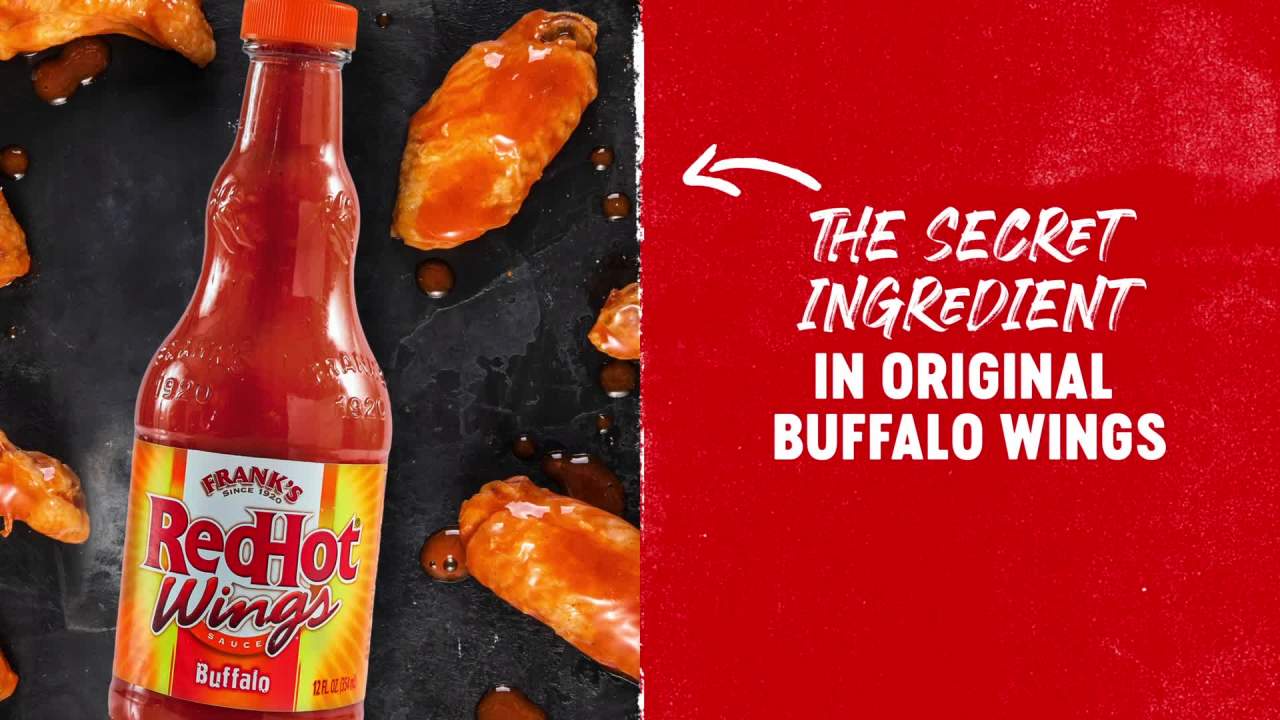 thumbnail video image 2 of (12 pack) Frank's RedHot Kosher Buffalo Wings Hot Sauce, 12.0 fl oz Bottle, 2 of 30