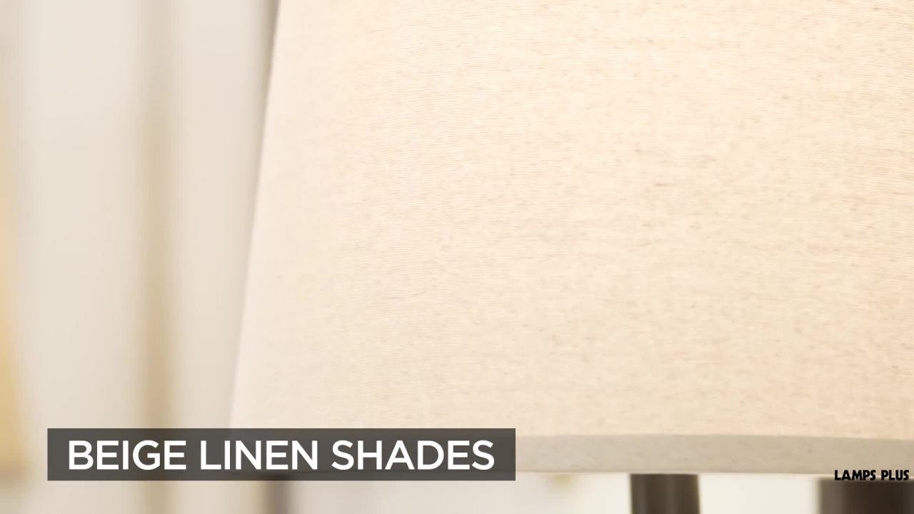 thumbnail video image 2 of Regency Hill Ben Rustic Farmhouse Table Lamps 25" High Set of 2 Dark Bronze Metal Beige Linen Drum Shade for Bedroom Living Room Bedside Nightstand, 2 of 10