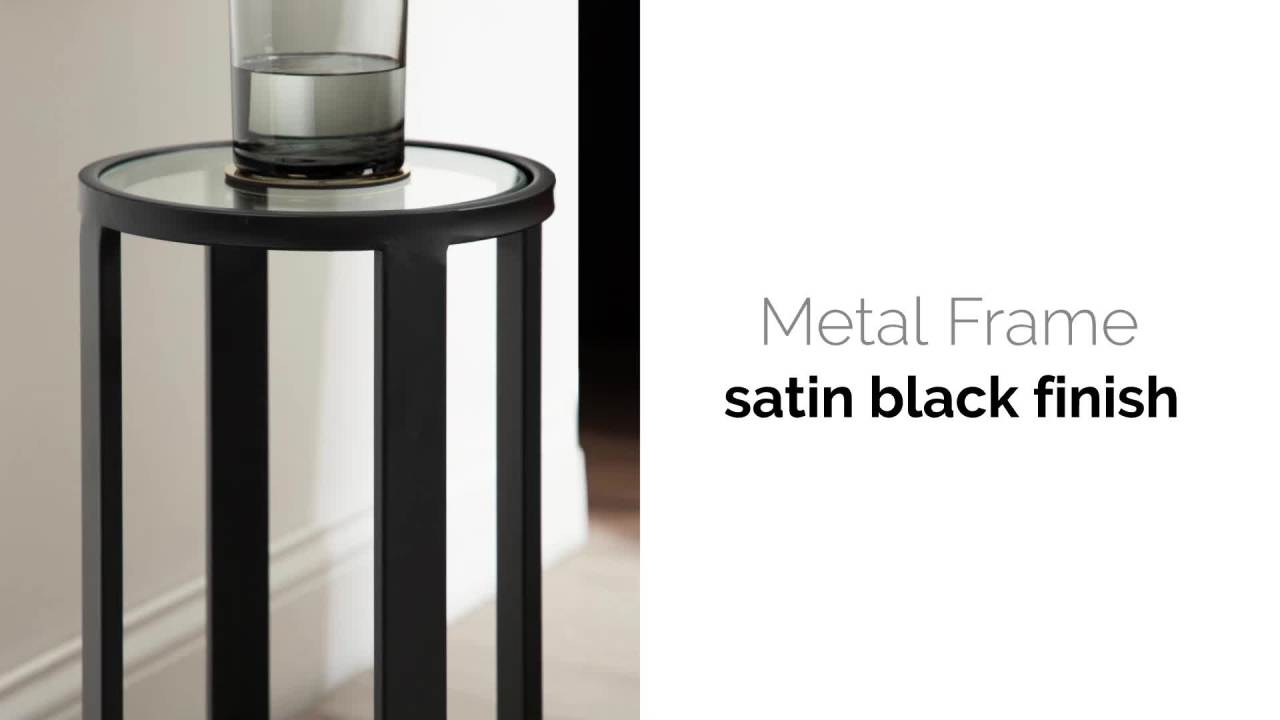 thumbnail video image 2 of Kate and Laurel Ravalli Modern Drink Table, 9 x 9 x 20, Black and Clear Glass, Unique Round Tempered Glass Accent Pedestal Table for Use as Indoor Plant Stand, 2 of 10