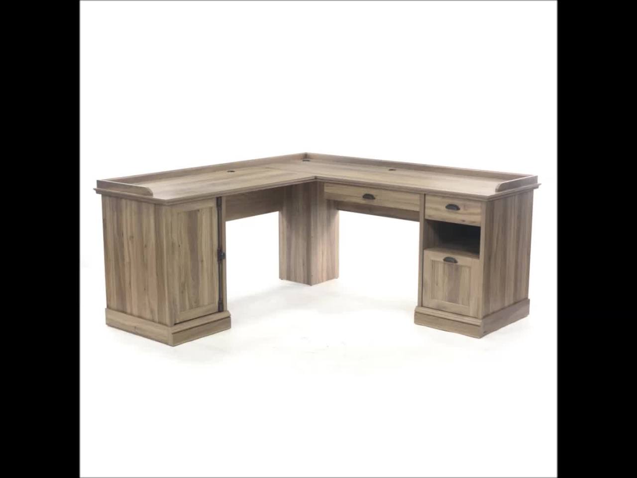 thumbnail video image 2 of Sauder Barrister Lane L-Shaped Desk, Salt Oak Finish, 2 of 13
