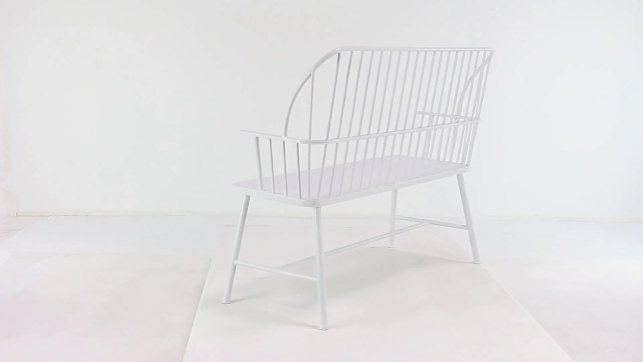 thumbnail video image 2 of DecMode Metal Outdoor Bench, White, 2 of 13