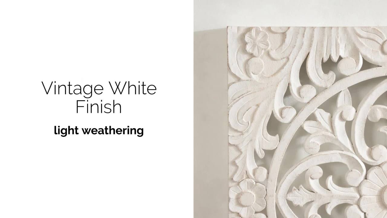 thumbnail video image 2 of Kate and Laurel Saanvi Traditional Carved Wood Art Plaque Set, 2 pc, White, Wooden Wall Art with Dimensional Hand-Carved Design for Bedroom or Living Room Decor, 2 of 9