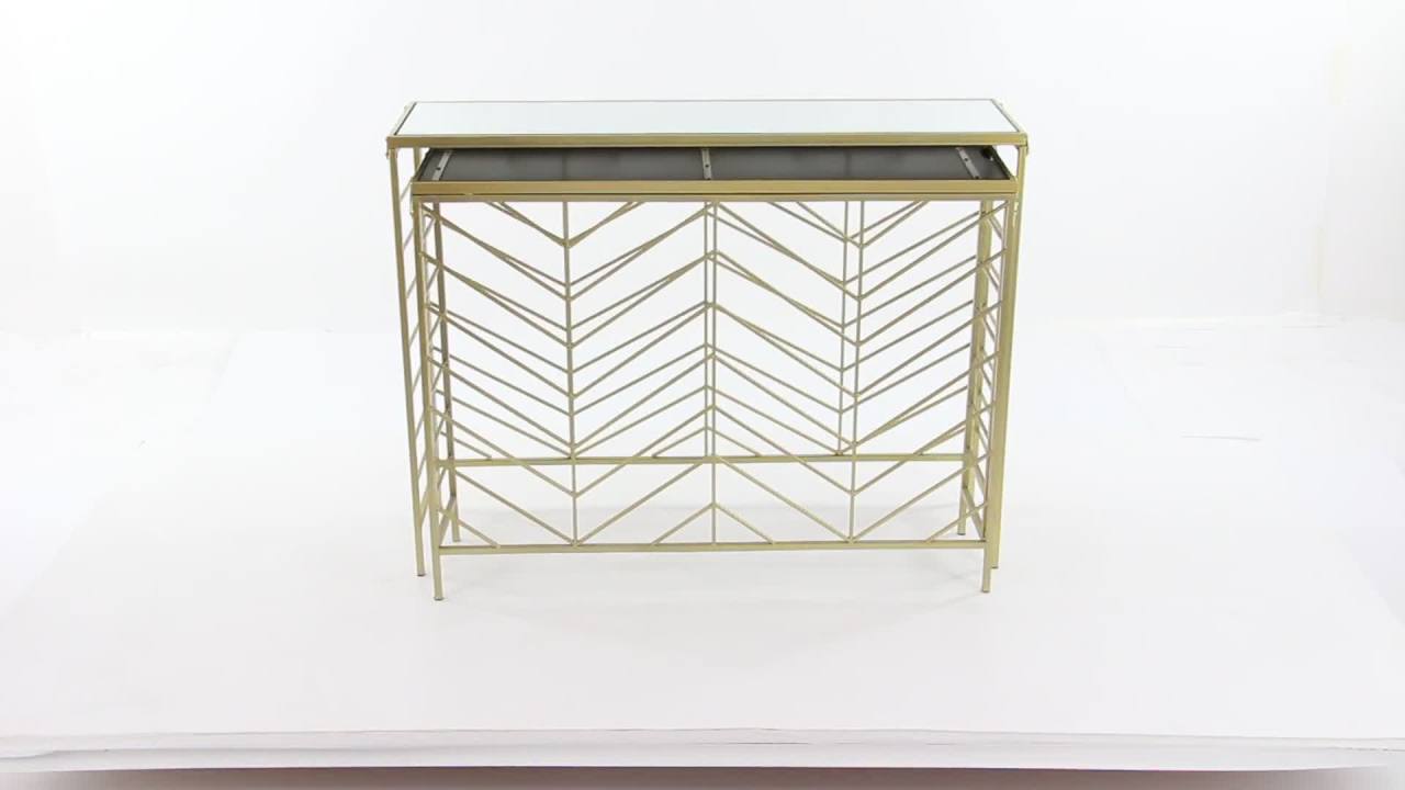 thumbnail video image 2 of DecMode 42", 39"W Gold Metal Geometric Console Table with Mirrored Glass Top, 2-Pieces, 2 of 12
