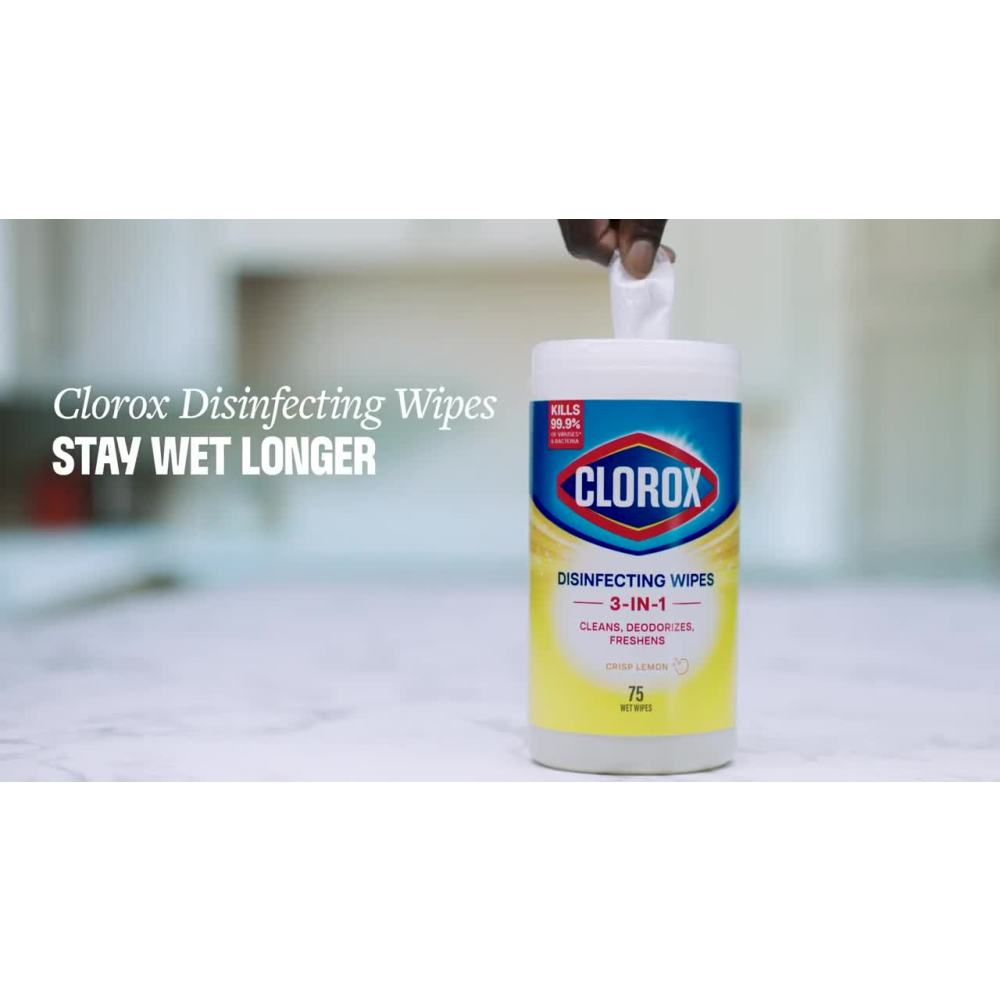 thumbnail video image 2 of Clorox Disinfecting Cleaning Wipes, Bleach Free, Fresh Scent, 75 Count, 2 of 10