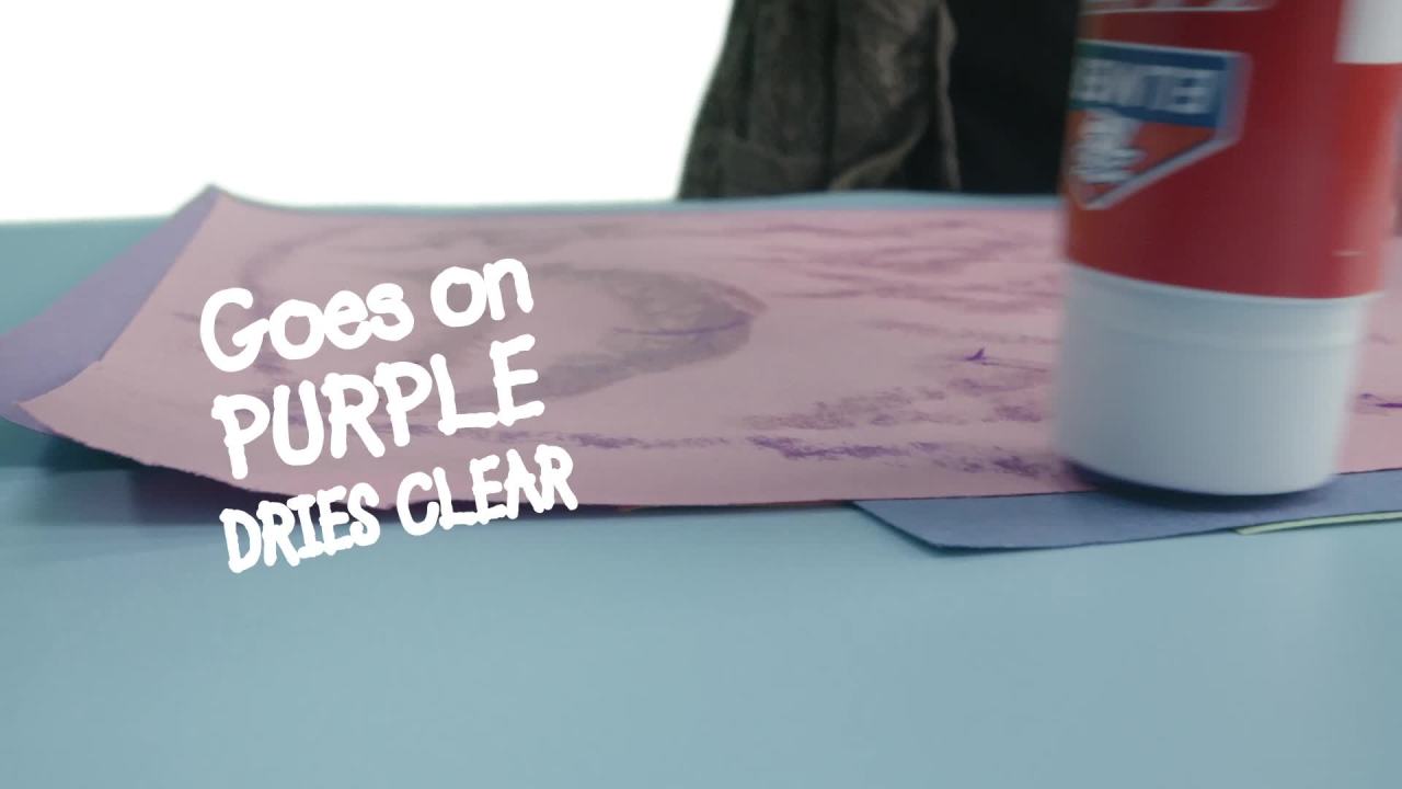 thumbnail video image 2 of Elmer's Disappearing Purple Washable School Glue Sticks, 6 Gram, 12 Count, 2 of 7