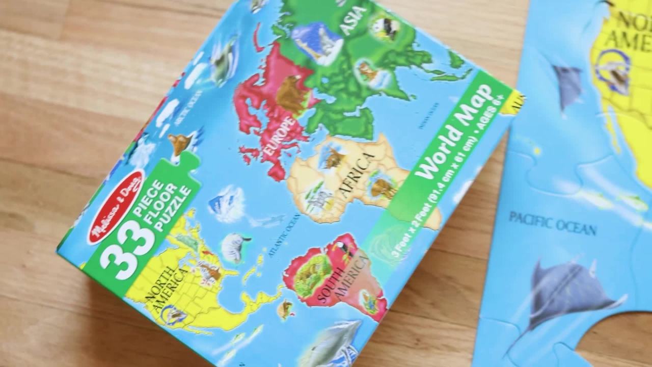 thumbnail video image 2 of Melissa & Doug World Map Jumbo Jigsaw Floor Puzzle (33 pcs, 2 x 3 feet) - FSC Certified, 2 of 10