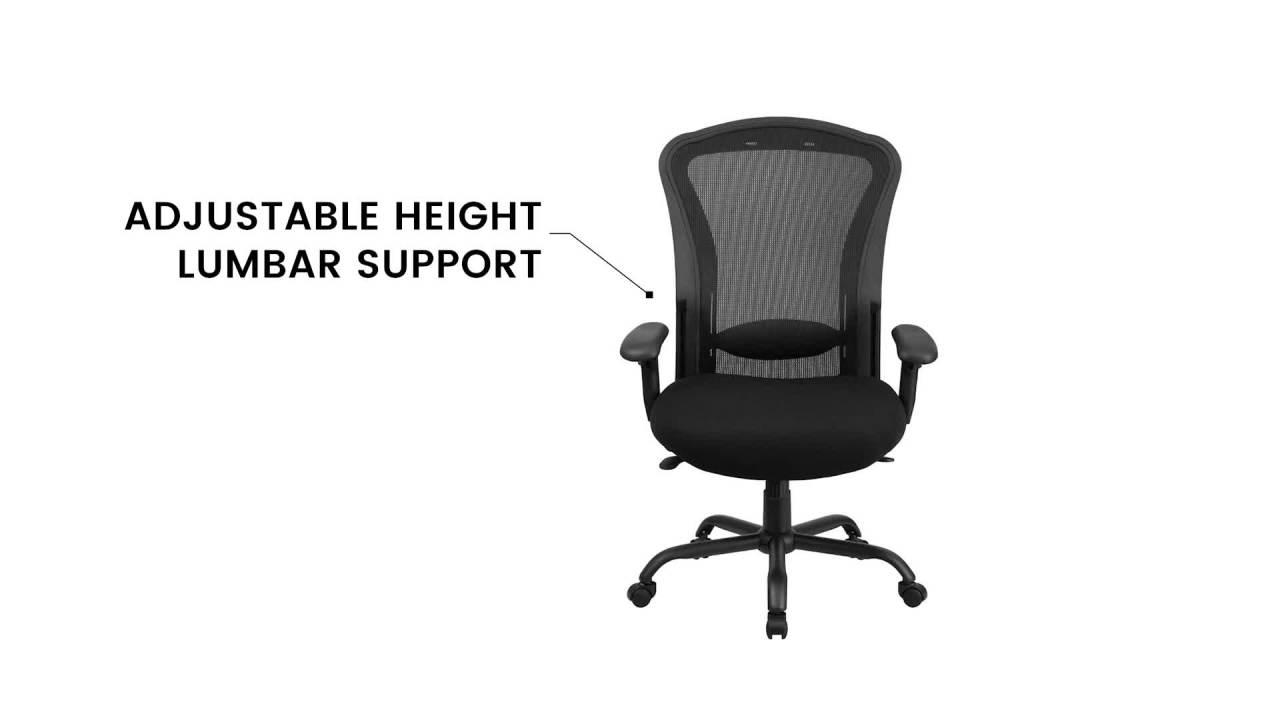 thumbnail video image 2 of Flash Furniture HERCULES Series 24/7 Intensive Use Big & Tall 400 lb. Rated Black Mesh Multifunction Synchro-Tilt Ergonomic Office Chair, 2 of 9