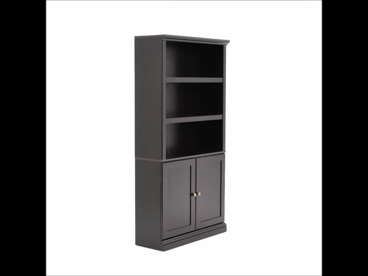 thumbnail video image 2 of Sauder 5-Shelf Bookcase W/Doors, Estate Black Finish, 2 of 13