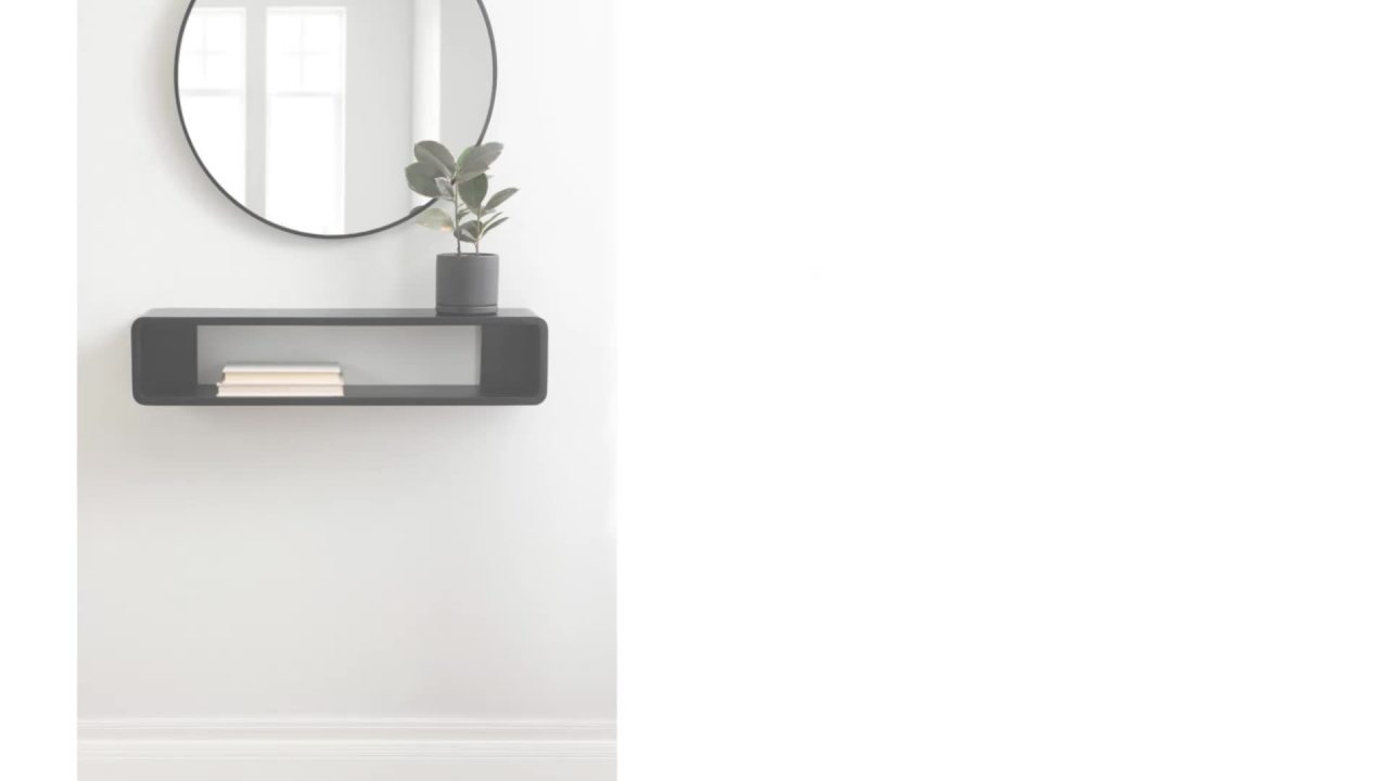 thumbnail video image 2 of Kate and Laurel Deguara Modern Wood Floating Console Table, 30 x 7 x 7, Black, Contemporary Wooden Floating Entryway Table with Storage for Use as Living Room Floating TV Console or Large Wall Shelf, 2 of 9