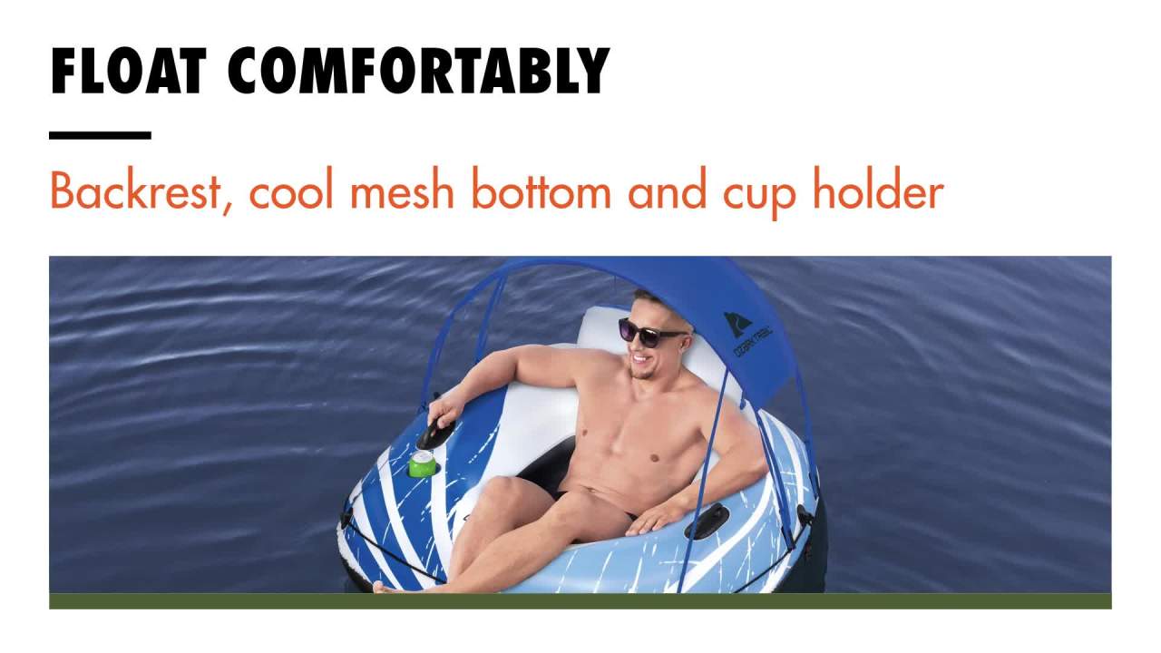 thumbnail video image 2 of Ozark Trail Rapid Rider Canopy River Tube with Removable Shade 48.5", 2 of 11