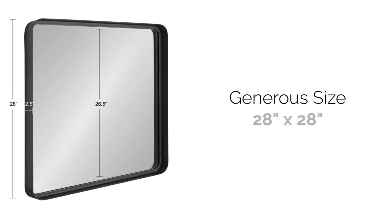 thumbnail video image 2 of Kate and Laurel Armenta Modern Square Metal Framed Wall Mirror, 28 x 28, Dark Charcoal Gray, Decorative Industrial Accent for Wall, 2 of 7