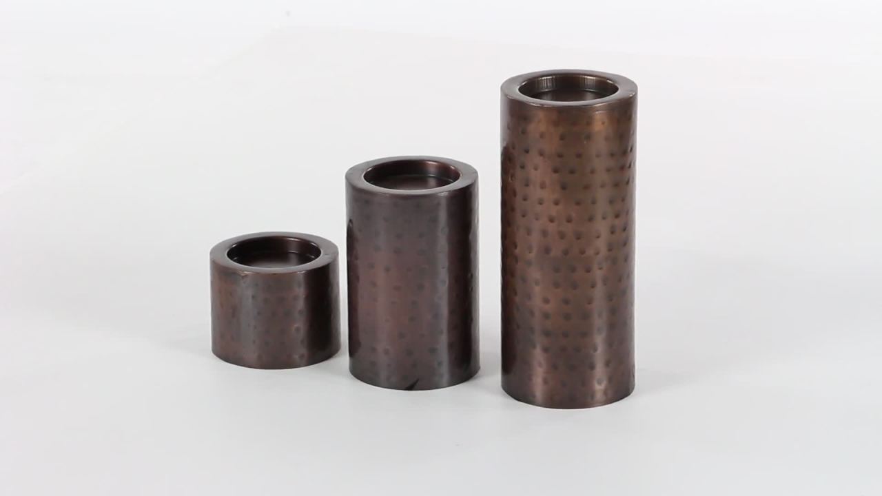thumbnail video image 2 of DecMode 3 Candle Brown Metal Handmade Pillar Candle Holder, Set of 3, 2 of 11