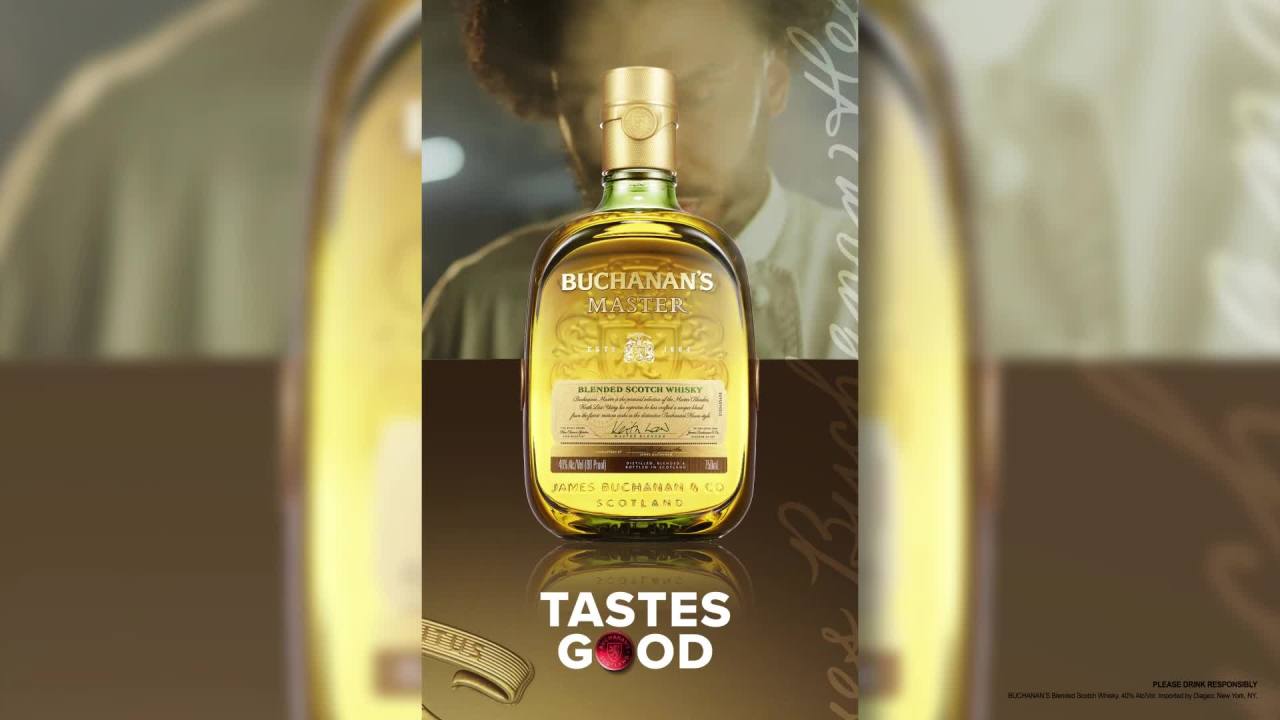 thumbnail video image 2 of Buchanan's Master Blended Scotch Whisky, 750 ml Bottle, 40% ABV, with Carafe, 2 of 9