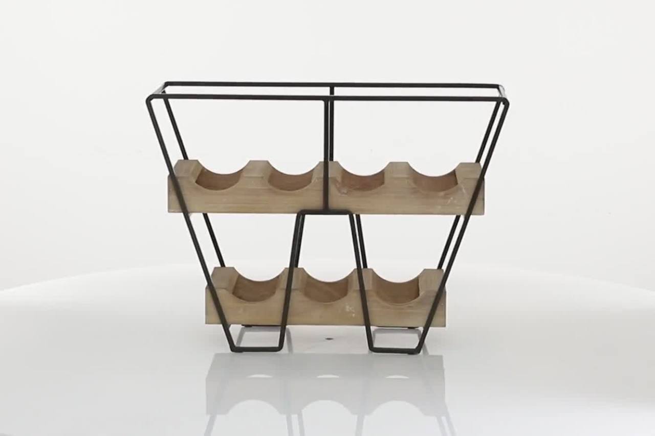 thumbnail video image 2 of DecMode Wood Industrial Wine Rack, Brown, 19"W, 14"H, 2 of 9