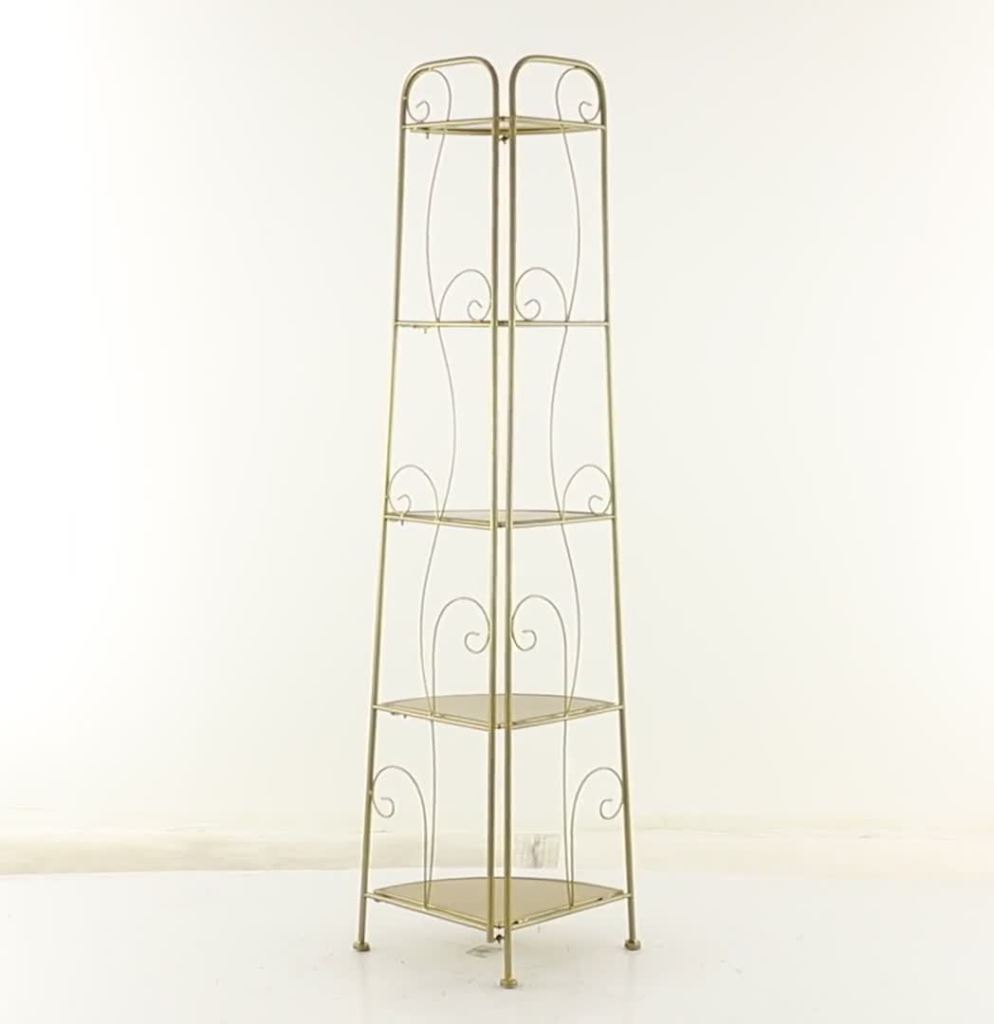 thumbnail video image 2 of DecMode 11"W, 65"H Metal Glam Bakers Rack, Gold, 1-Piece, 2 of 8