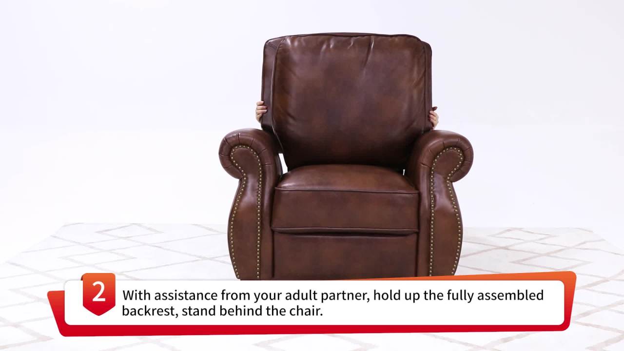 thumbnail video image 2 of Cecilia Contemporary Faux Leather Pushback Recliner with Nailhead Trim, Brown and Dark Brown, 2 of 11