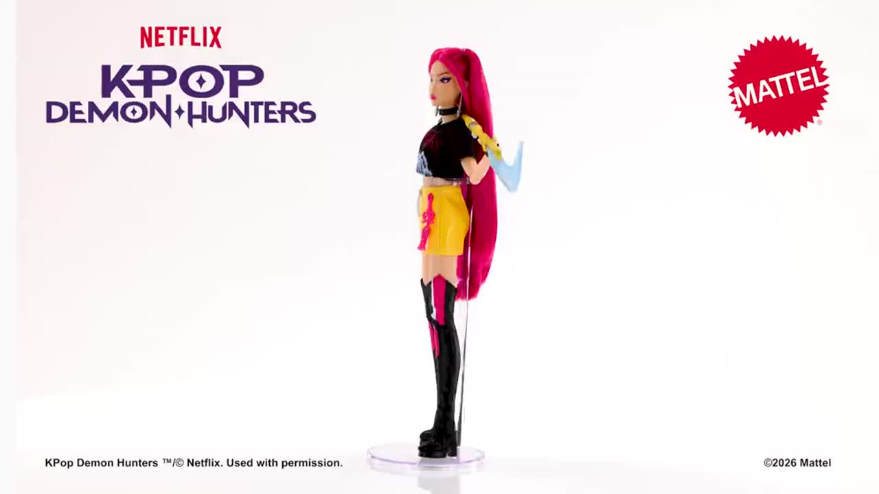 thumbnail video image 2 of KPop Demon Hunters HUNTR/X Mira Fashion Doll in Removable Look with Themed Movie Accessories, 2 of 7