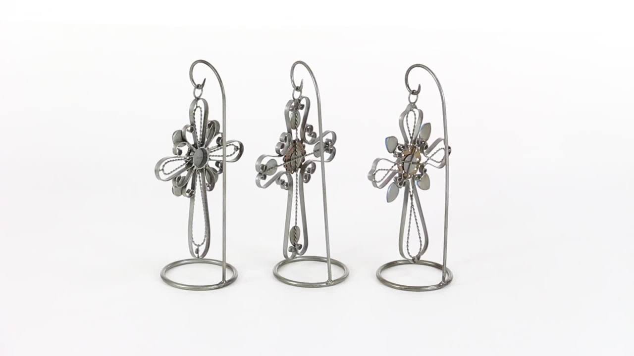 thumbnail video image 2 of DecMode 10"H, 6"W Metal Traditional Crosses, Multi Colored, 3 - Pieces, 2 of 18
