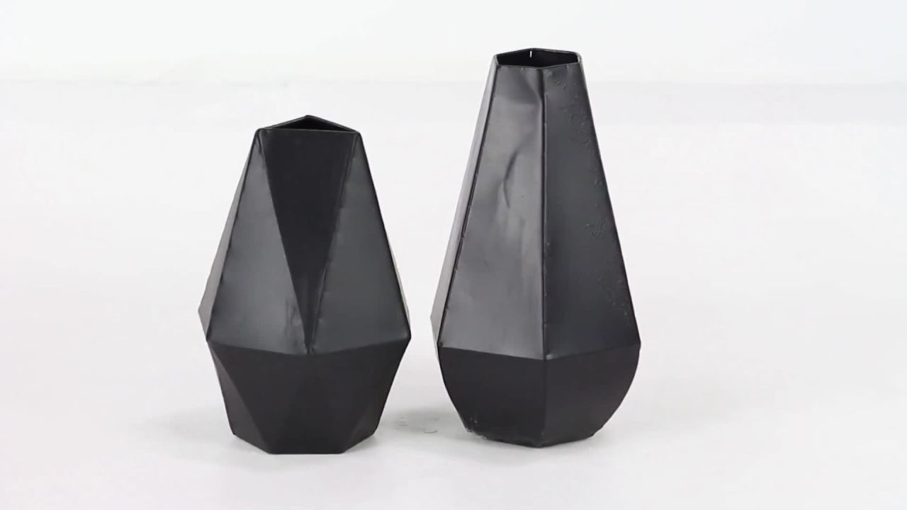 thumbnail video image 2 of DecMode 10", 12"H Black Metal Vase, Set of 2, 2 of 12