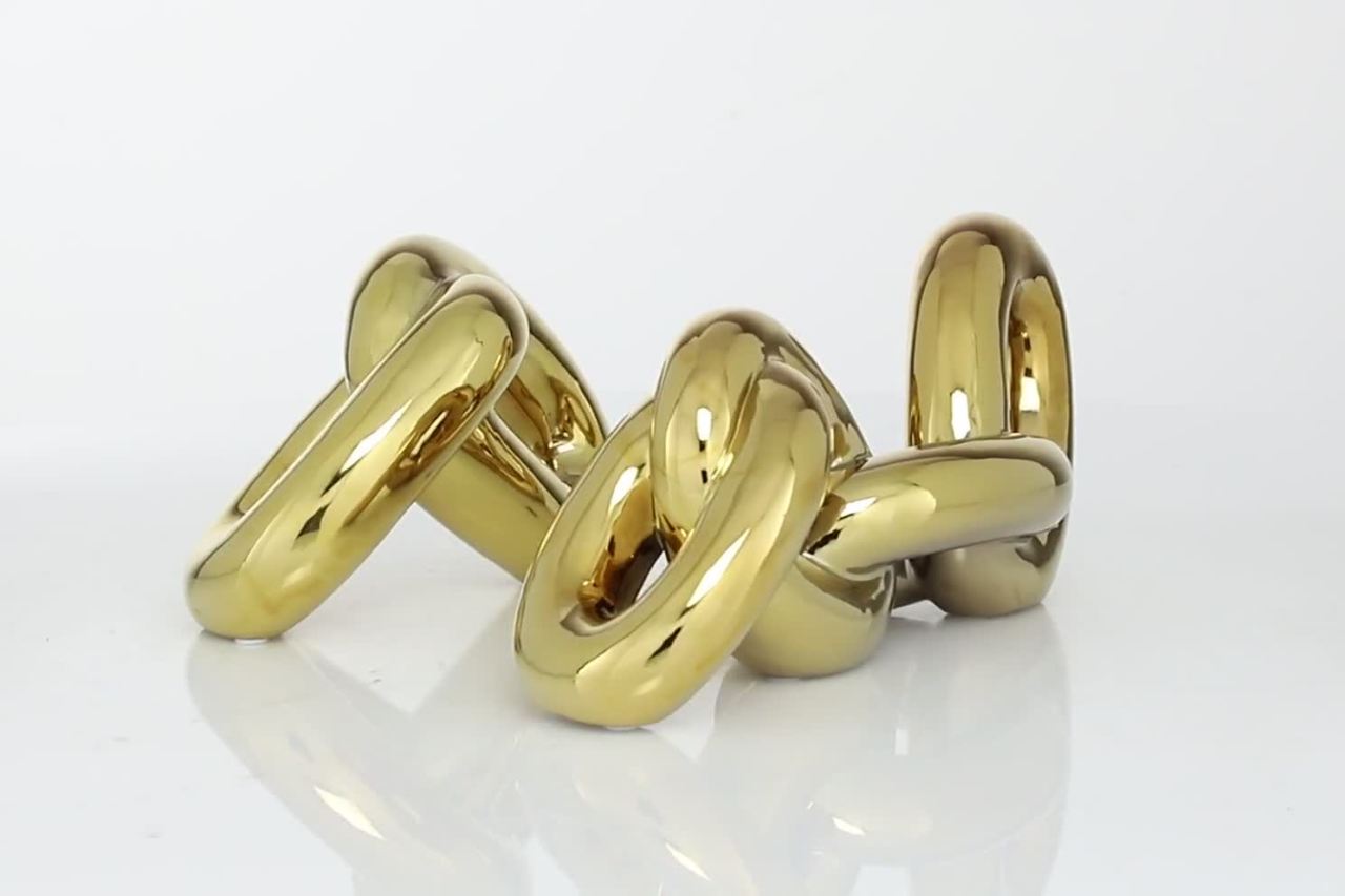 thumbnail video image 2 of 15", 10"W Gold Porcelain Ceramic Chain Sculpture, by CosmoLiving by Cosmopolitan (2 Count), 2 of 12