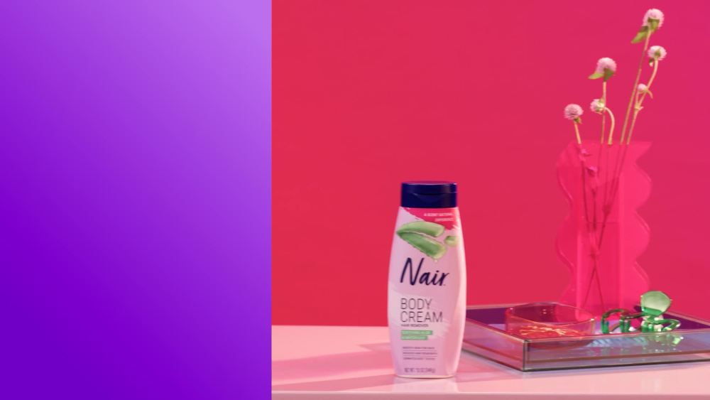 thumbnail video image 2 of Nair Body Cream Hair Remover, Soothing Aloe & Water Lily, Body Hair Removal Cream for Women, 7.9 oz, 2 of 14