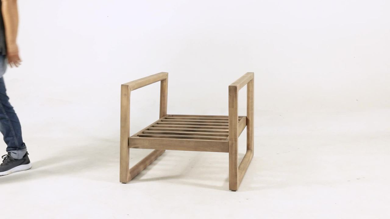 thumbnail video image 2 of GDF Studio Petteti Outdoor Acacia Wood Club Chairs with Cushions, Set of 2, Brown and Beige, 2 of 8