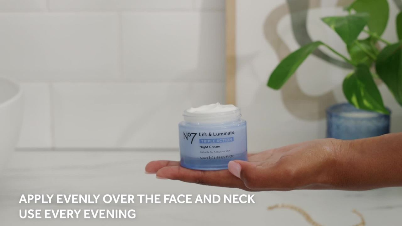 thumbnail video image 2 of No7 Lift & Luminate Triple Action Night Cream 1.69 fl oz, 2 of 8