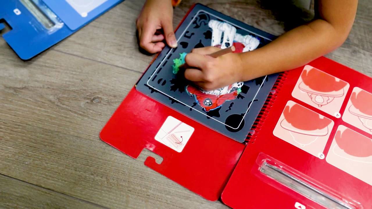 thumbnail video image 2 of Melissa & Doug PAW Patrol Scratch Art Pad - Skye Color Reveal Travel Activity Pad (10 Scenes), 2 of 10