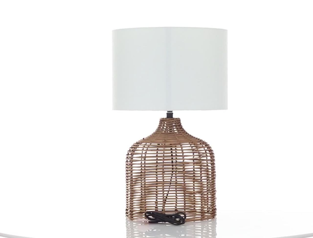thumbnail video image 2 of DecMode 25" Handmade Woven Brown Table Lamp with White Fabric Shade, 2 of 10