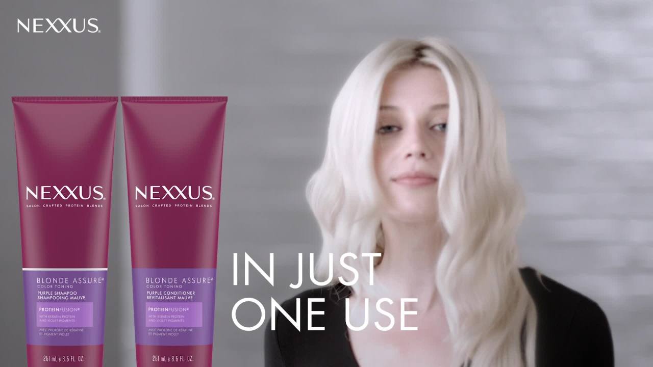 thumbnail video image 2 of Nexxus Blonde Assure For Blonde Hair Purple, Keratin Protein Color Care Shampoo 8.5 oz, 2 of 6