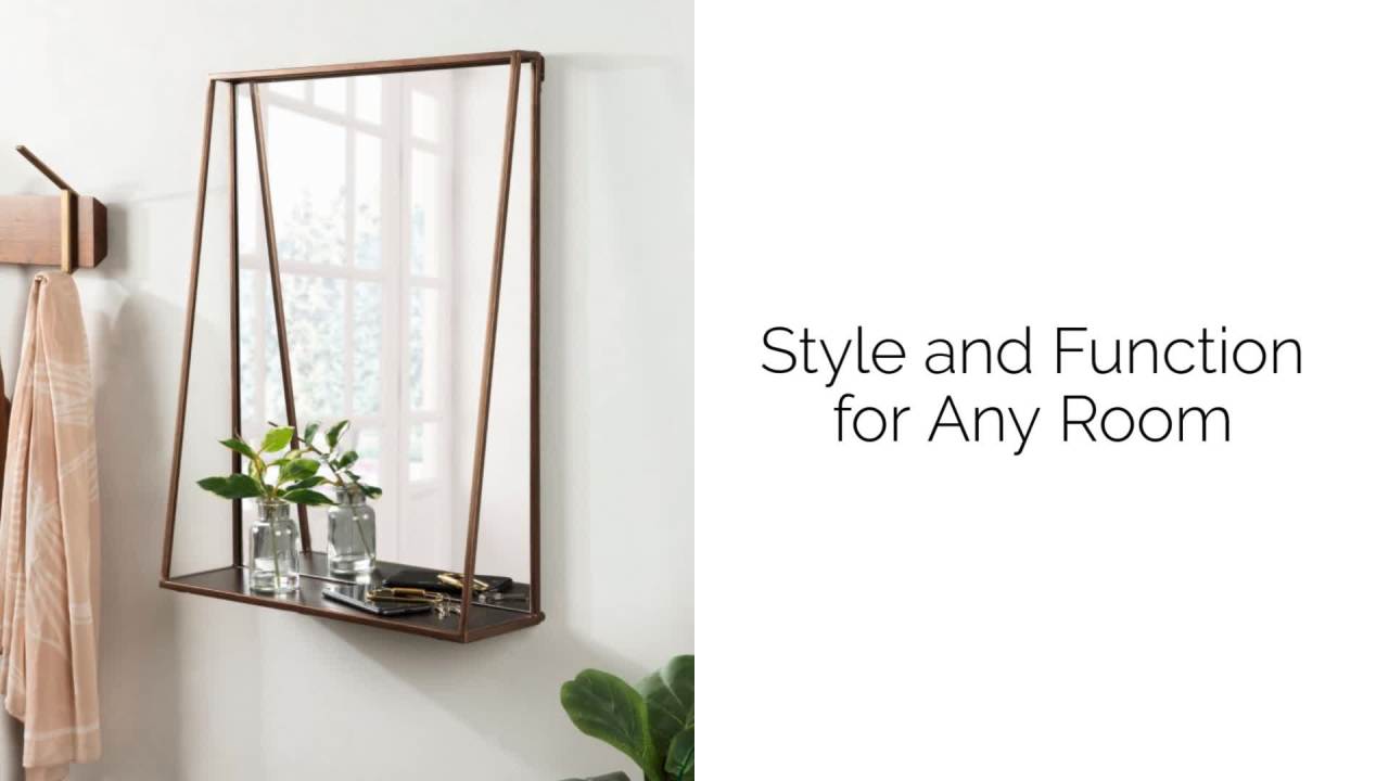 thumbnail video image 2 of Kate and Laurel Lintz Metal Framed Mirror with Shelf, Black 28x16, 2 of 10