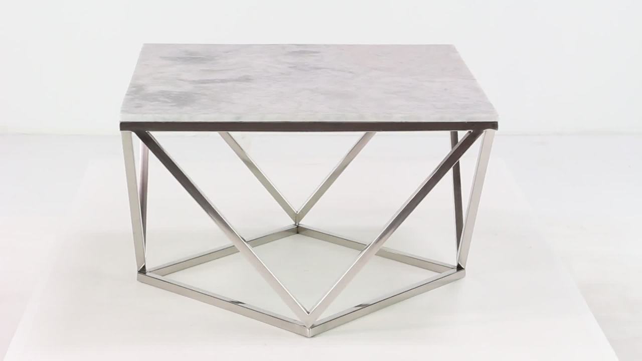 thumbnail video image 2 of DecMode 29" x 18" White Ceramic Coffee Table with Marble Top, 1-Piece, 2 of 7