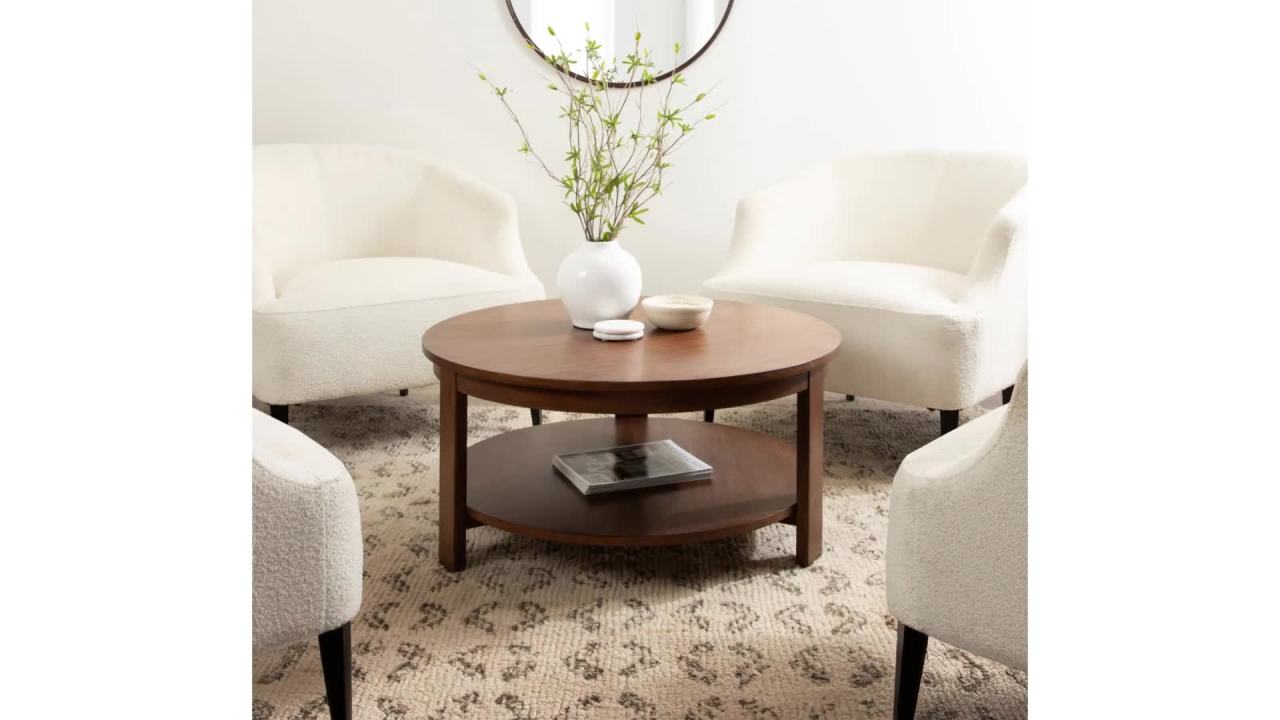 thumbnail video image 2 of Kate and Laurel Foxford Transitional Tiered Round Coffee Table for Living Room Decor, 34x34x17, Walnut Brown, 2 of 10