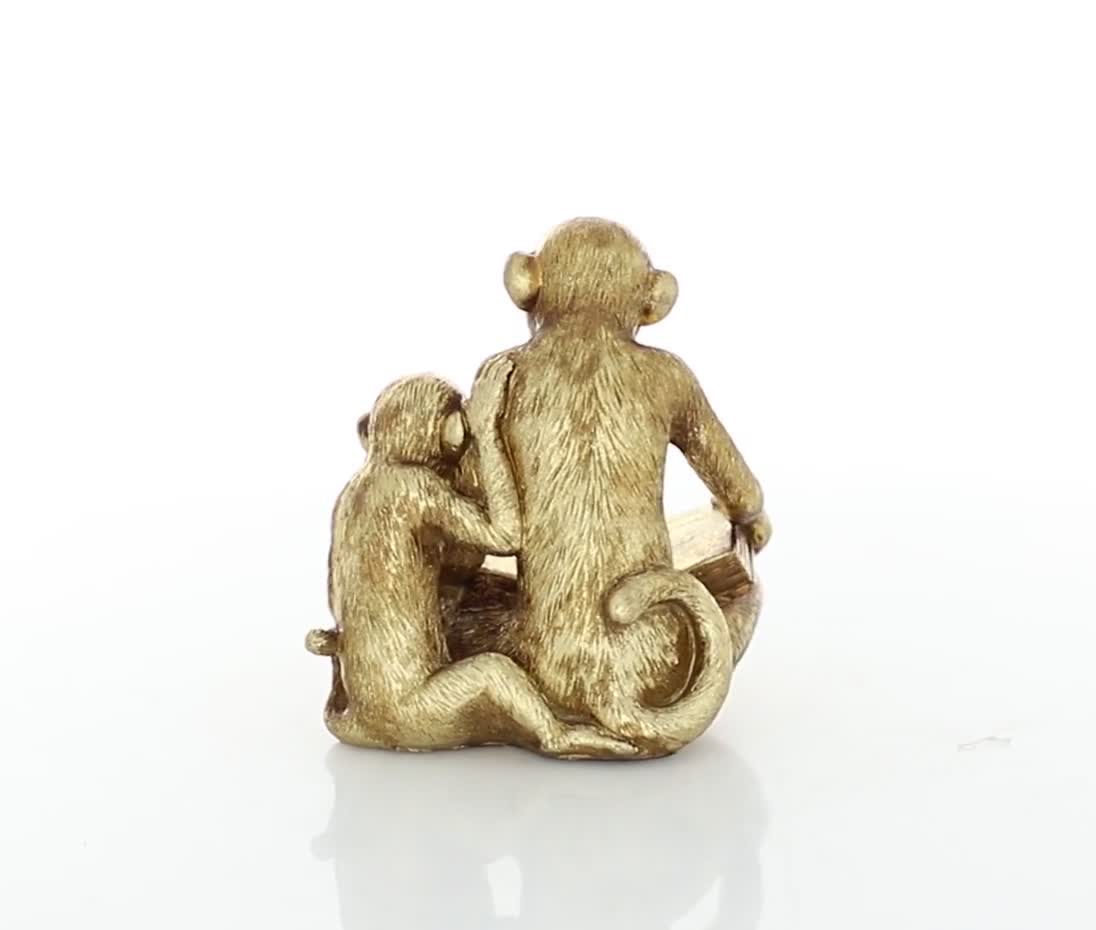 thumbnail video image 2 of 9" x 7" Gold Polystone Monkey Sculpture, by DecMode, 2 of 9