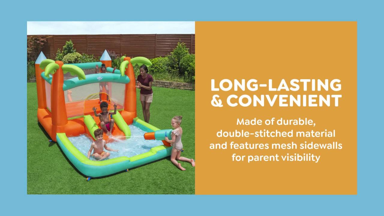 thumbnail video image 2 of H2OGO! Kids Tropical Outdoor Inflatable Mega Bouncer, 2 of 12